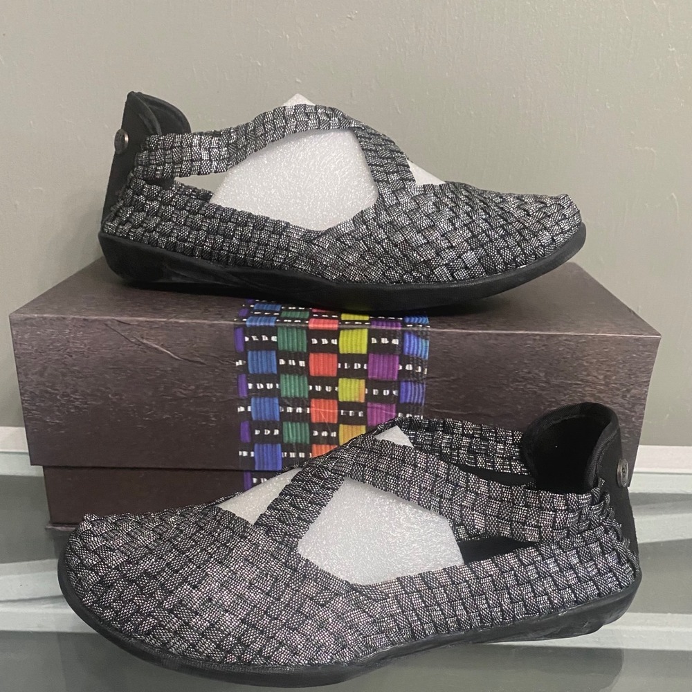 Bernie Mev Leeron Black Shimmer Woven Memory Foam Flats Shoes Womens 37